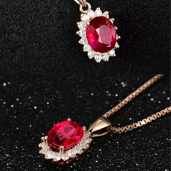 Blood Ruby Sunflower Halo Necklace