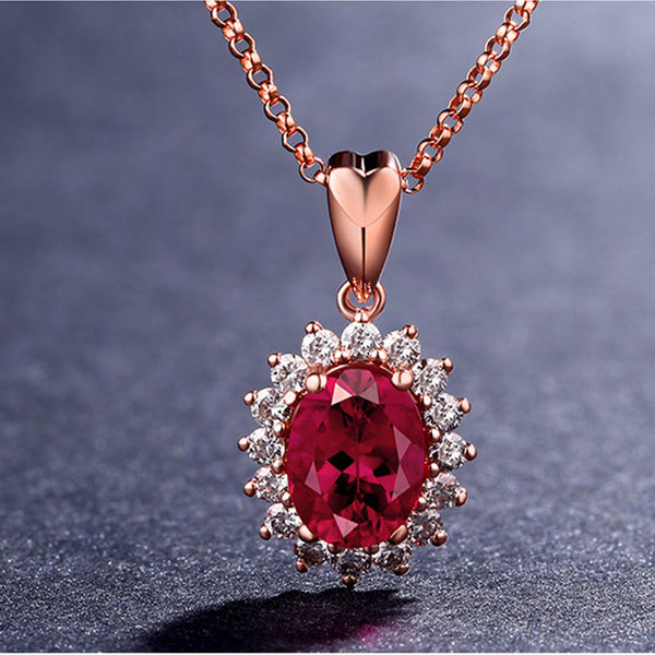Blood Ruby Sunflower Halo Necklace