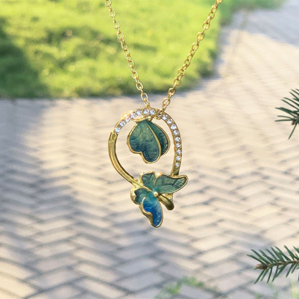 Butterfly Drop Necklace (Blue)