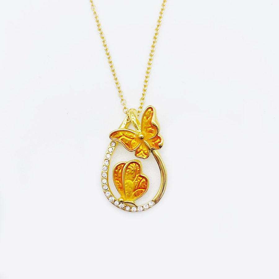 Butterfly Drop Necklace (Orange)