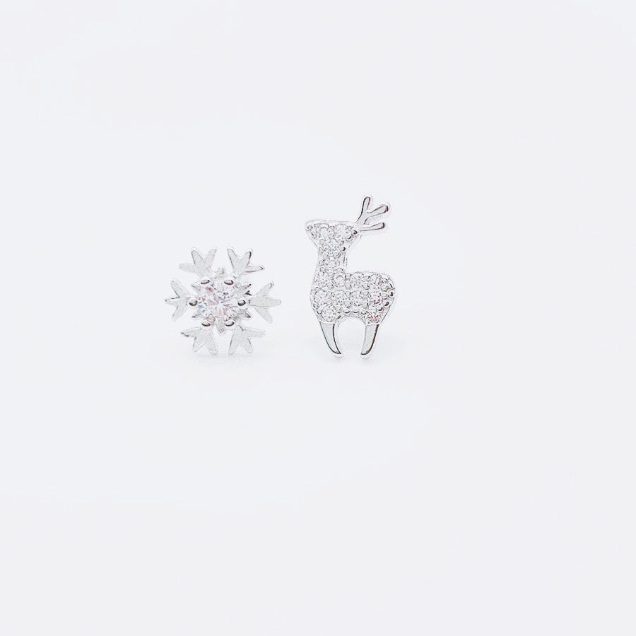 Merry Christmas Snow and Reindeer Earrings